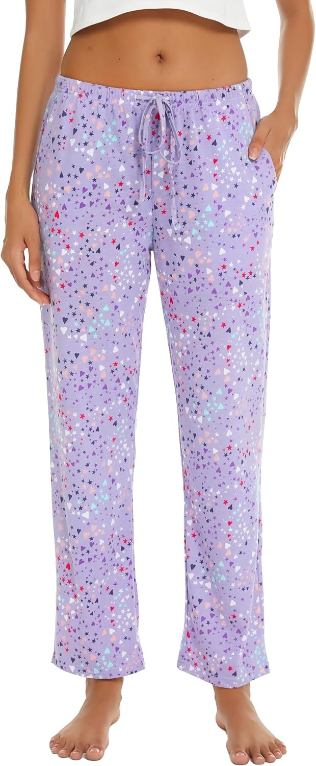 image:imageENJOYNIGHT Women Cotton Lounge Pants Comfy Pajama Bottoms With PocketsPurple