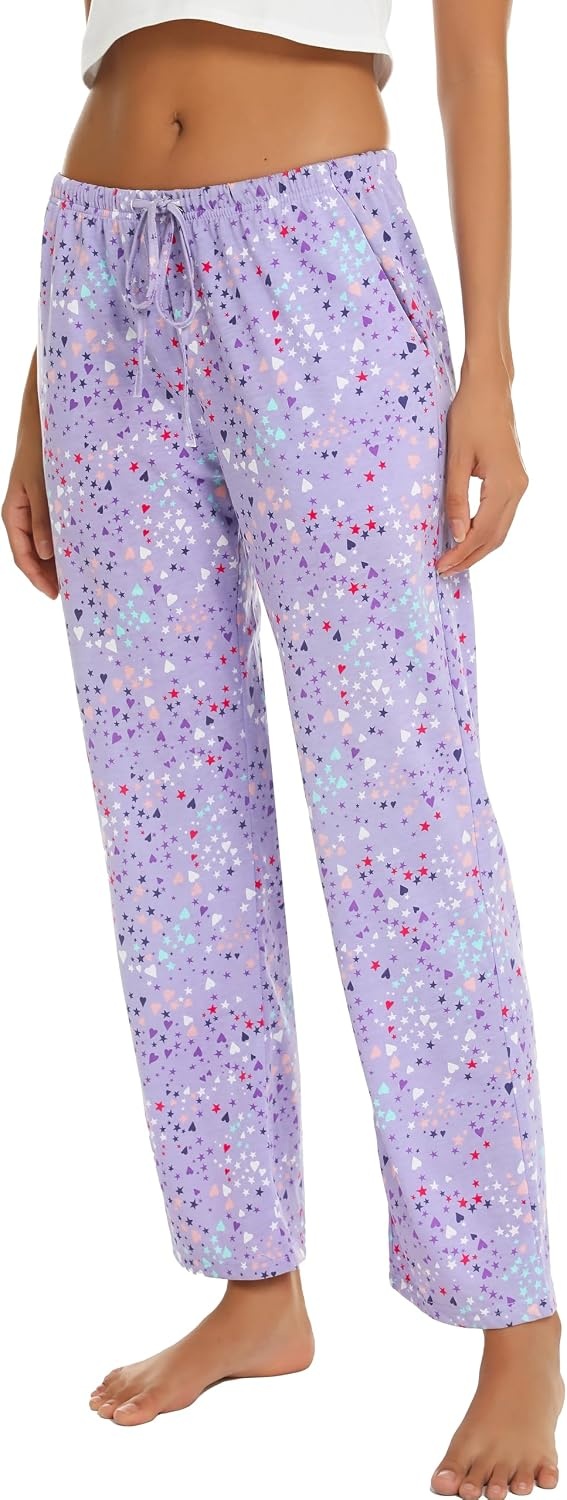 image:imageENJOYNIGHT Women Cotton Lounge Pants Comfy Pajama Bottoms With PocketsPurple