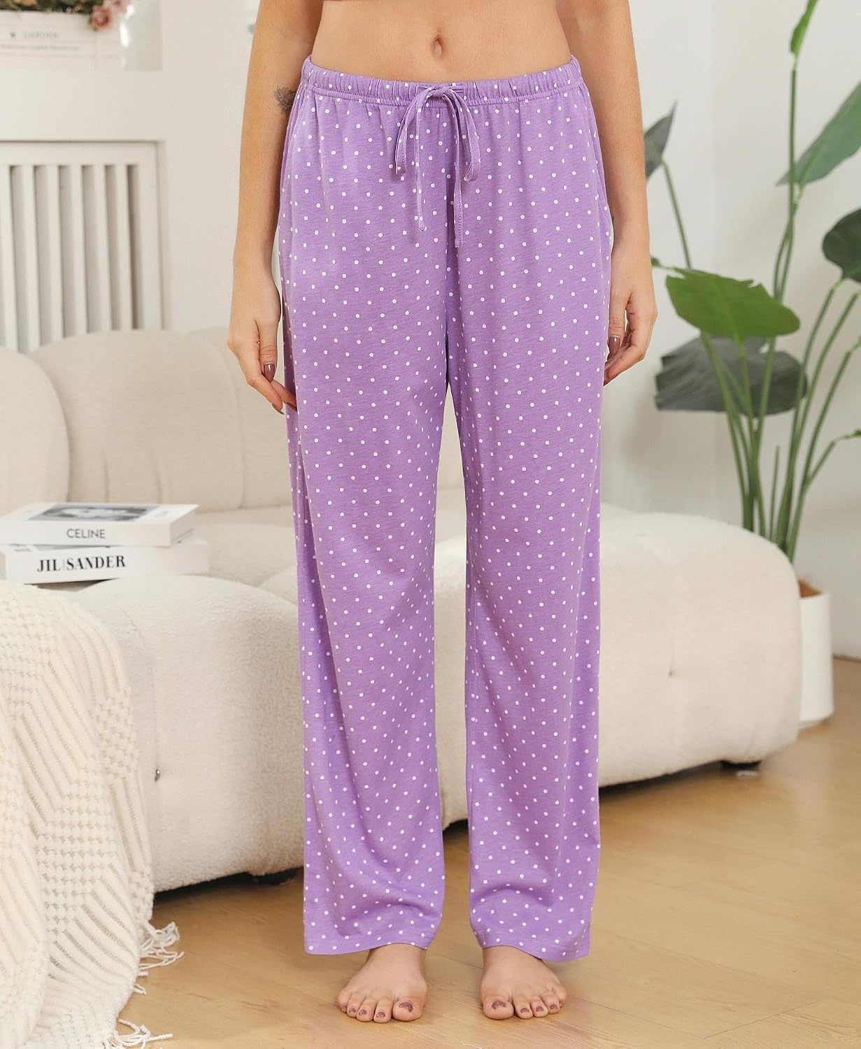 image:imageENJOYNIGHT Women Cotton Lounge Pants Comfy Pajama Bottoms With PocketsPurple Dots