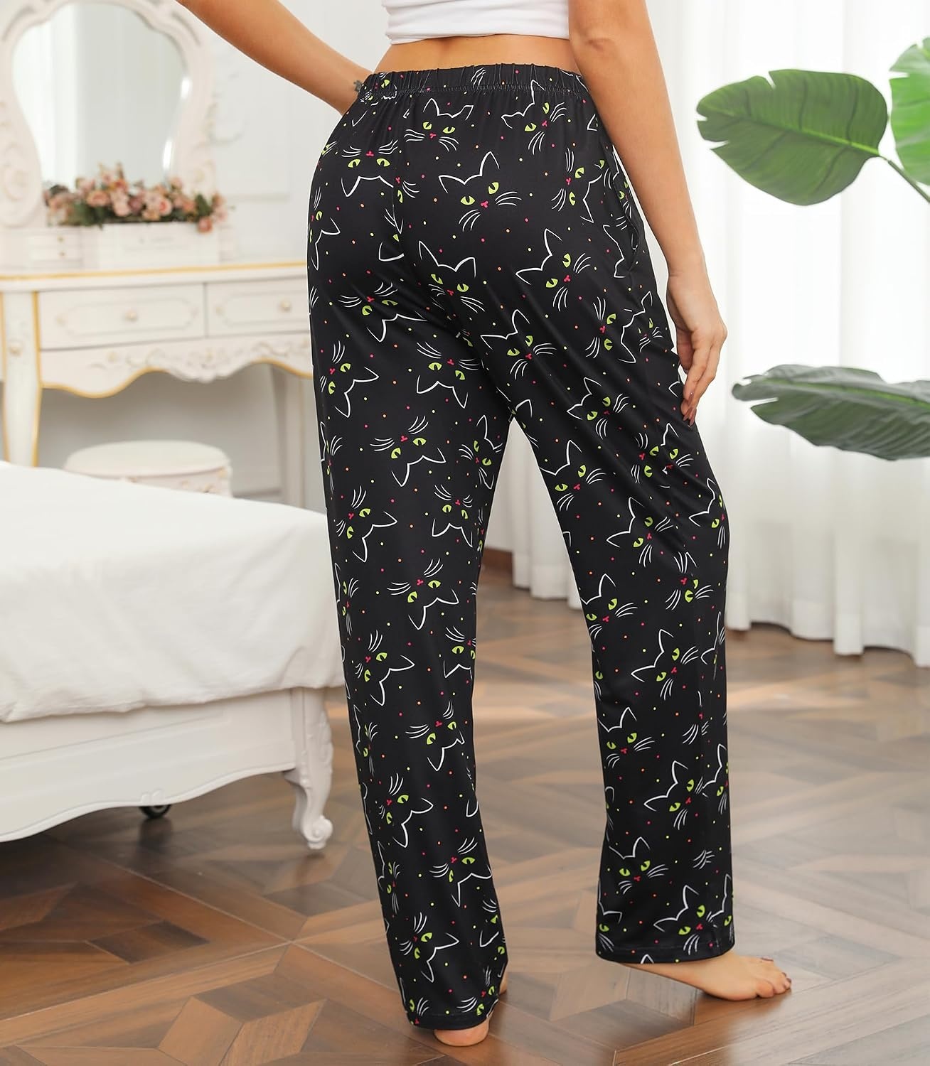 image:imageENJOYNIGHT Womens Pajama Pants Long 3 Pack Sleep Pj Bottom with PocketsBlackcatspacexstar