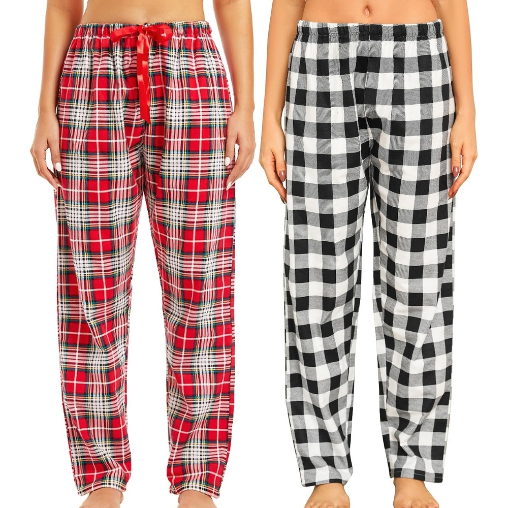 image:imageENJOYNIGHT 2 Pack Womens Flannel Pajama Pants Lounge Plaid Sleep BottomsWlatticered