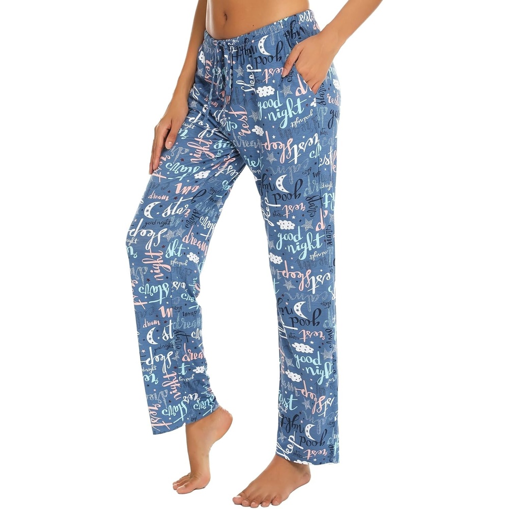 image:imageENJOYNIGHT Women Cotton Lounge Pants Comfy Pajama Bottoms With PocketsBlue Night
