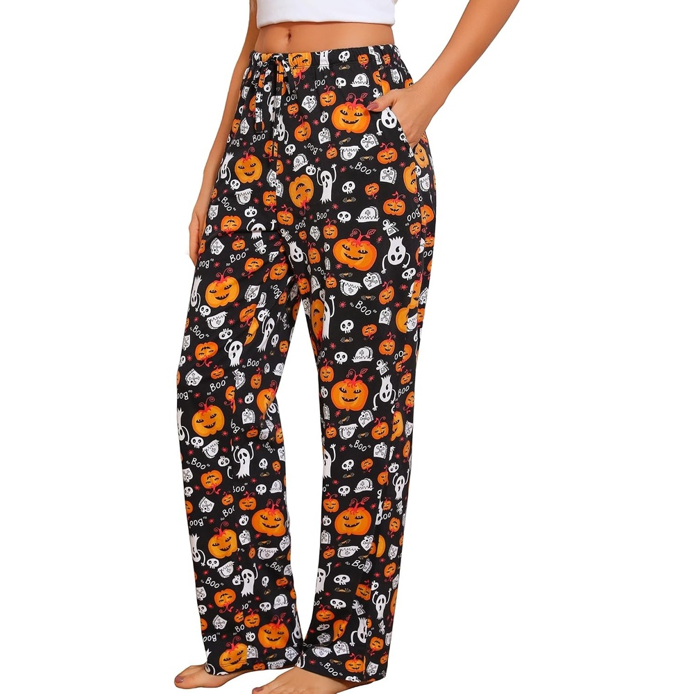 image:imageENJOYNIGHT Women Cotton Lounge Pants Comfy Pajama Bottoms With PocketsBpumpkin