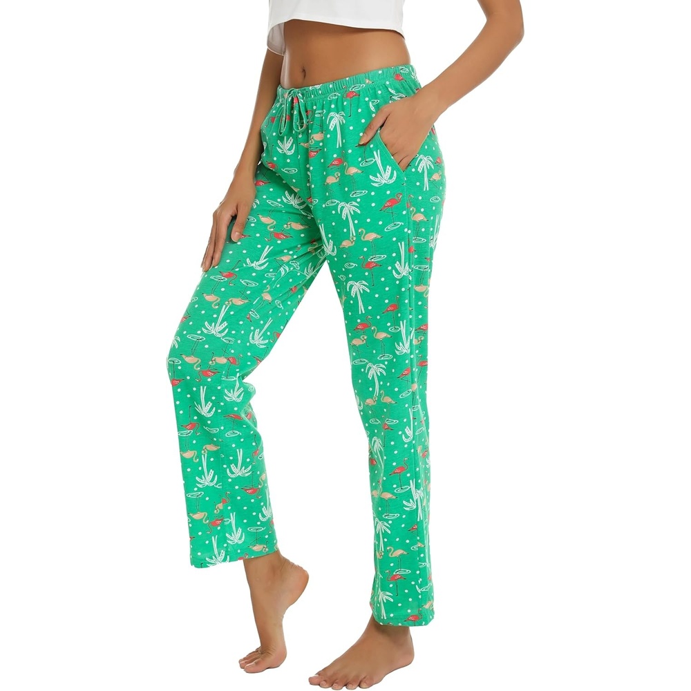 image:imageENJOYNIGHT Women Cotton Lounge Pants Comfy Pajama Bottoms With PocketsGflamingo