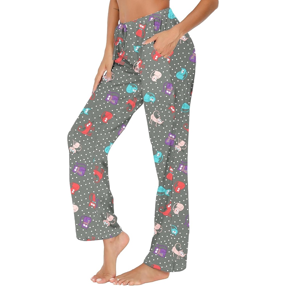 image:imageENJOYNIGHT Women Cotton Lounge Pants Comfy Pajama Bottoms With PocketsGrey Cat