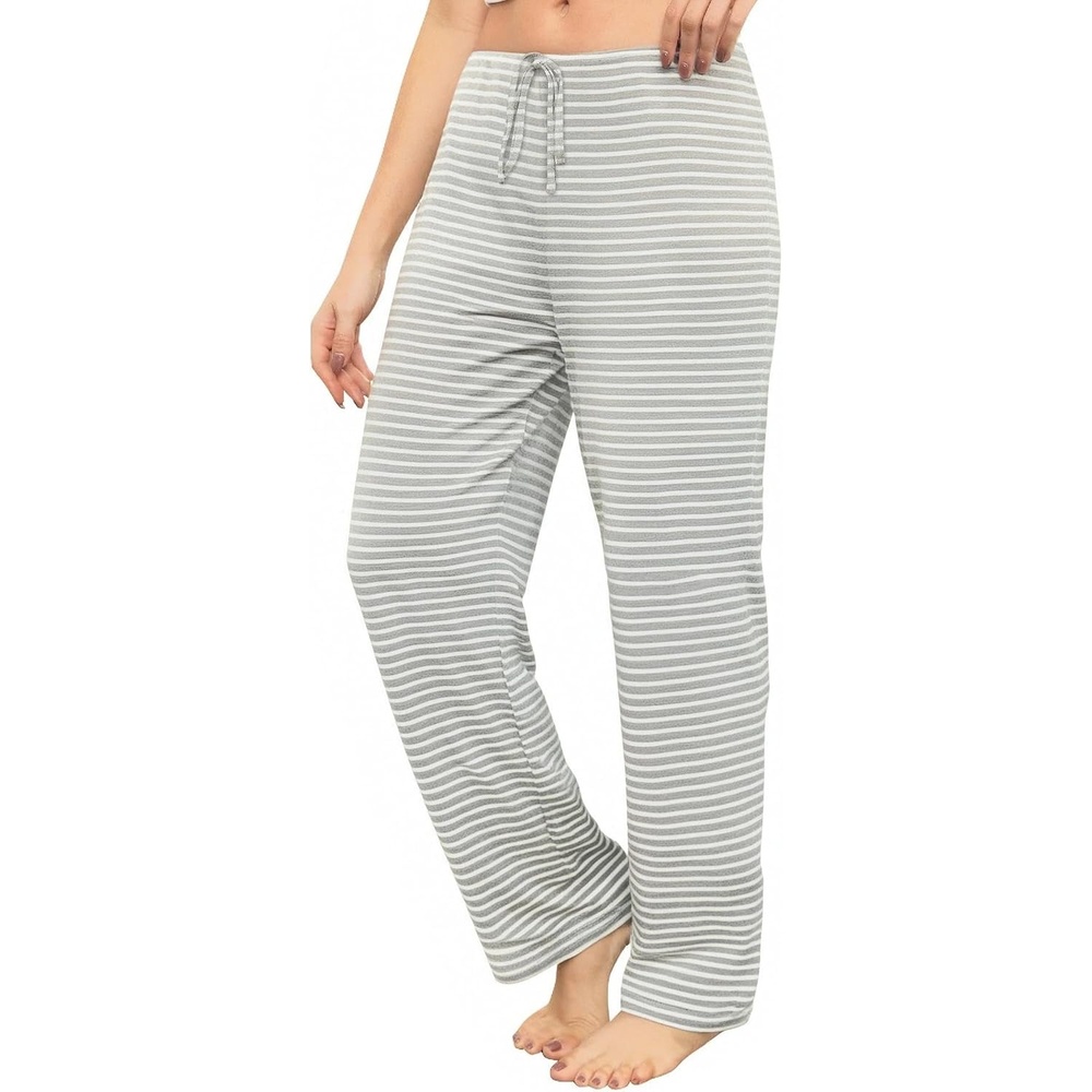 image:imageENJOYNIGHT Women Cotton Lounge Pants Comfy Pajama Bottoms With PocketsGrey Stripes