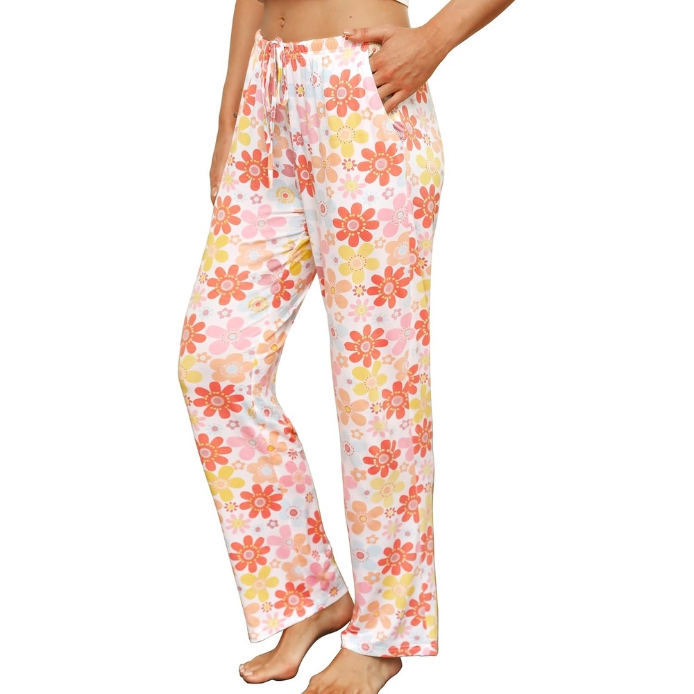 image:imageENJOYNIGHT Women Cotton Lounge Pants Comfy Pajama Bottoms With PocketsPink Flower