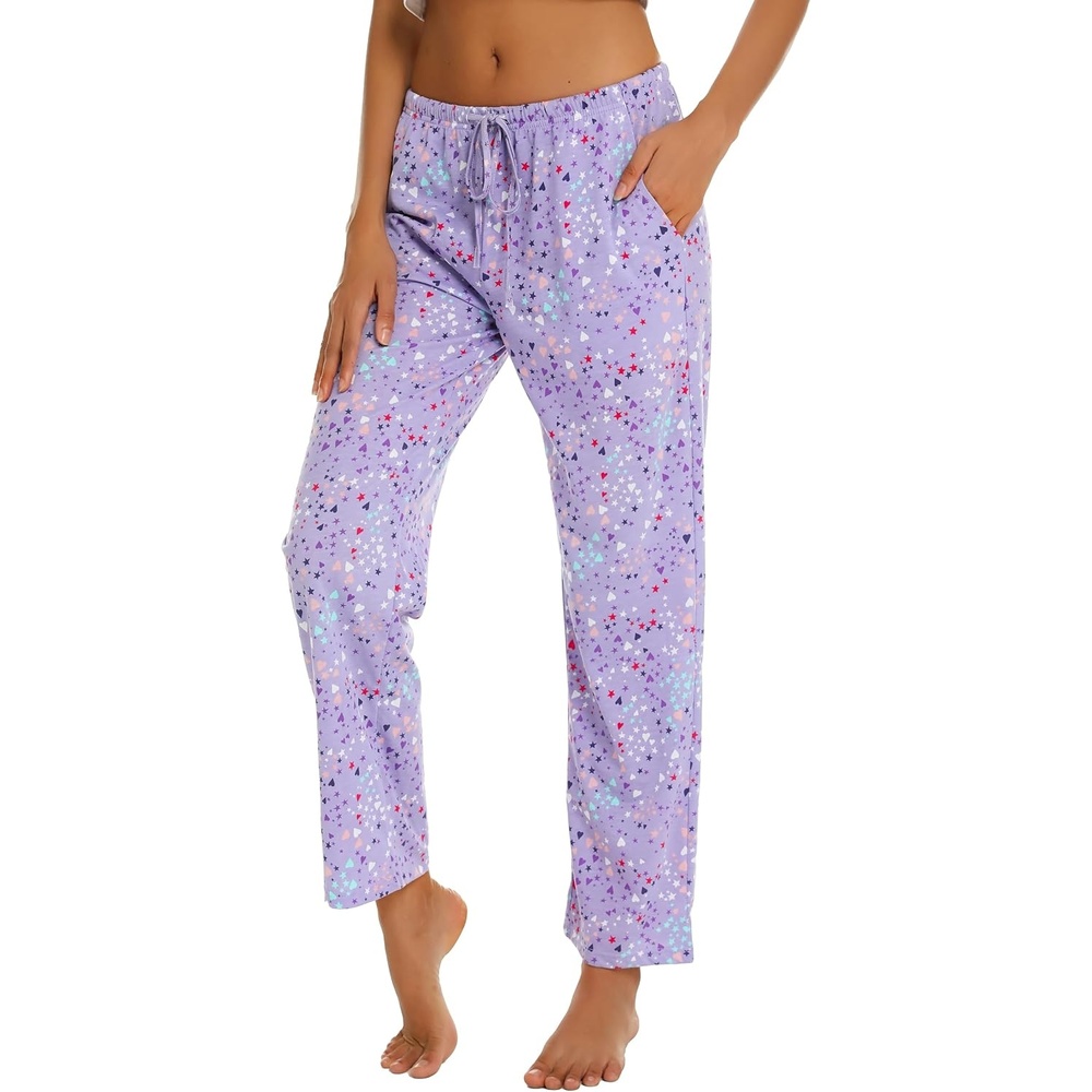 image:imageENJOYNIGHT Women Cotton Lounge Pants Comfy Pajama Bottoms With PocketsPurple