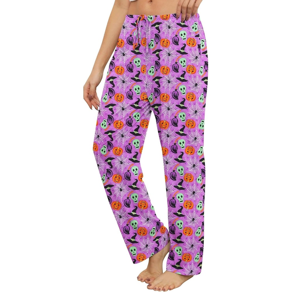 image:imageENJOYNIGHT Women Cotton Lounge Pants Comfy Pajama Bottoms With PocketsPurple Spider