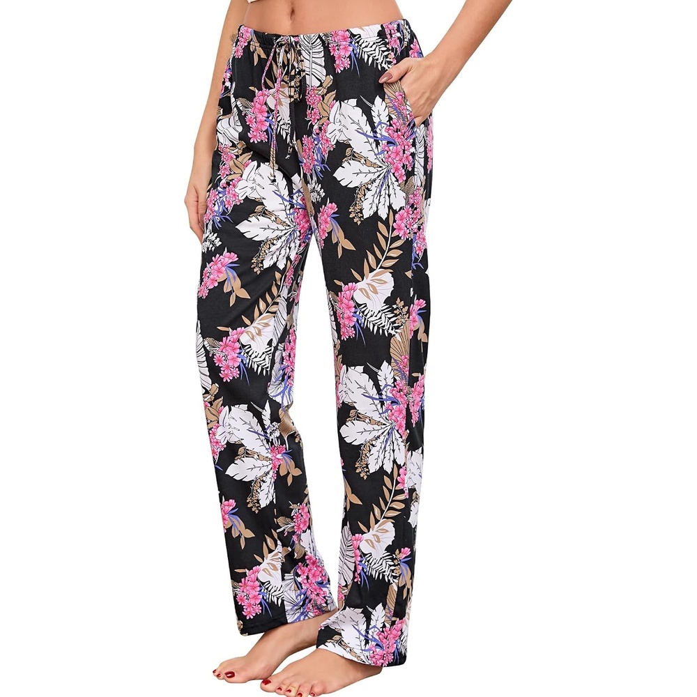 image:imageENJOYNIGHT Women Cotton Lounge Pants Comfy Pajama Bottoms With PocketsRed Floral