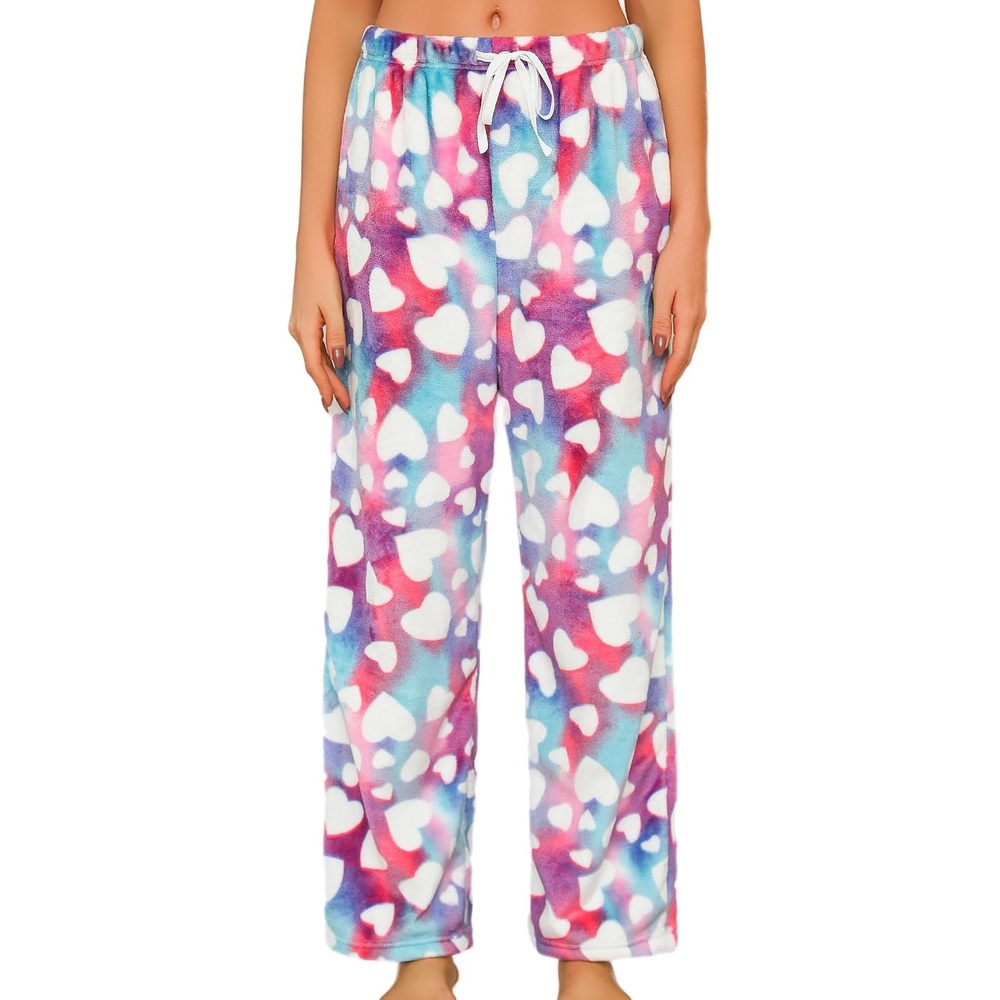 image:imageENJOYNIGHT Women Fleece Pajama Pant Fluffy Sleep Bottoms Plush Lounge PjsWhite Heart
