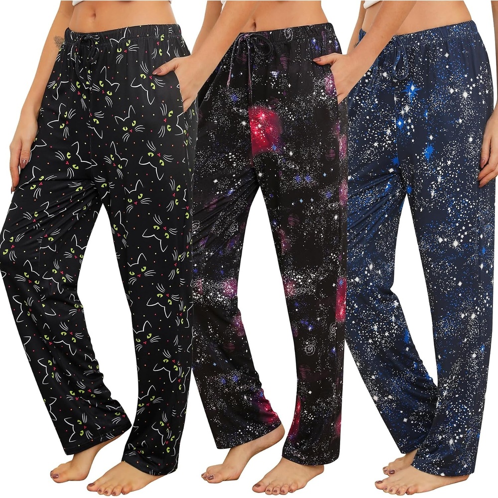 image:imageENJOYNIGHT Womens Pajama Pants Long 3 Pack Sleep Pj Bottom with PocketsBlackcatspacexstar