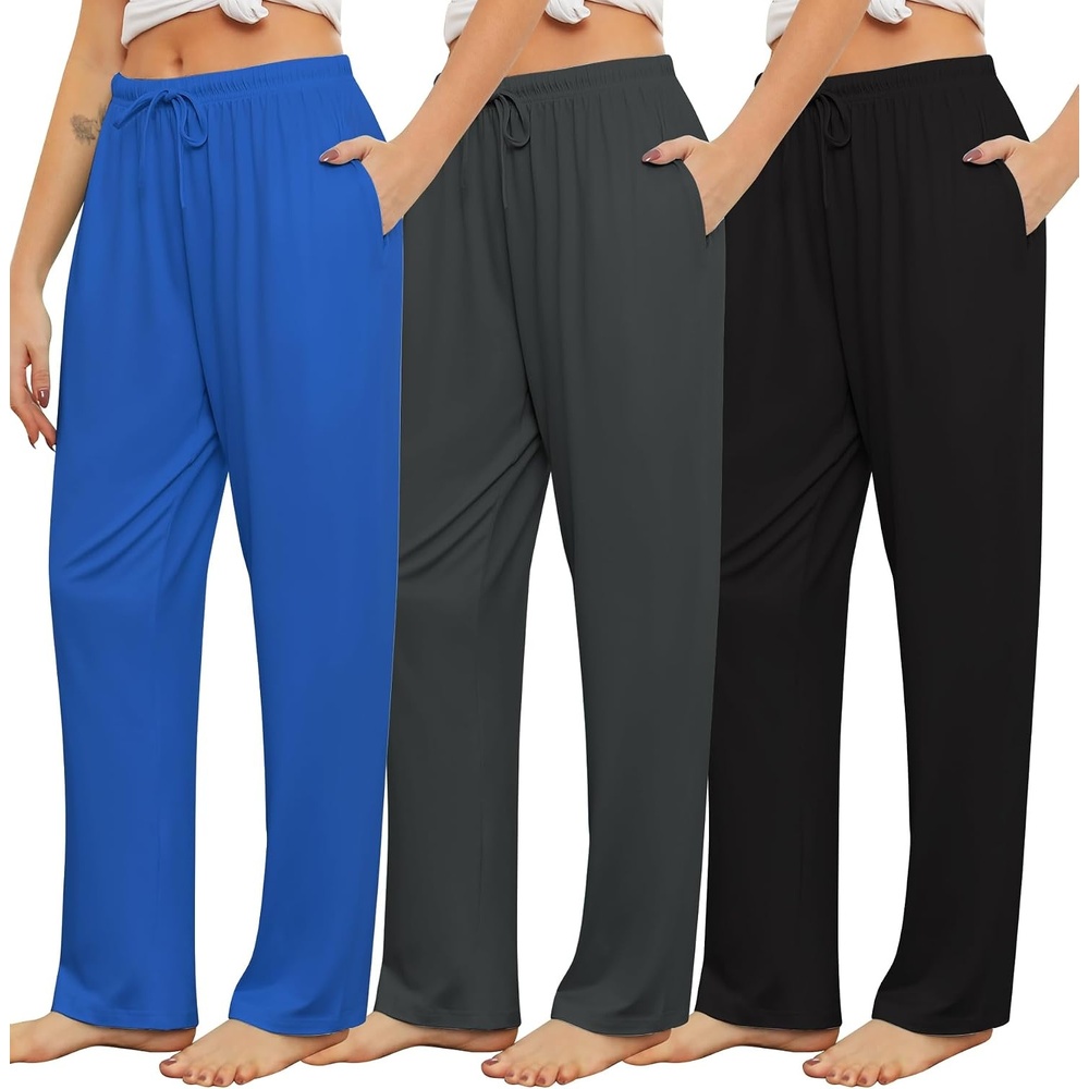 image:imageENJOYNIGHT Womens Pajama Pants Long 3 Pack Sleep Pj Bottom with PocketsBlackgreyblue
