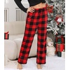ENJOYNIGHT Women Fleece Pajama Pant Fluffy Sleep Bottoms Plush Lounge Pjs(Red Lattice)