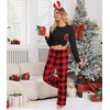 ENJOYNIGHT Women Fleece Pajama Pant Fluffy Sleep Bottoms Plush Lounge Pjs(Red Lattice)