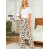 ENJOYNIGHT Women Fleece Pajama Pant Fluffy Sleep Bottoms Plush Lounge Pjs(White Dog)