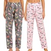 ENJOYNIGHT 2 Pack Womens Flannel Pajama Pants Lounge Plaid Sleep Bottoms(Grey Dog+pink Cat)