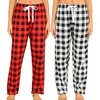 ENJOYNIGHT 2 Pack Womens Flannel Pajama Pants Lounge Plaid Sleep Bottoms(Red+black)