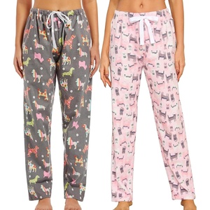 ENJOYNIGHT 2 Pack Womens Flannel Pajama Pants Lounge Plaid Sleep Bottoms(Grey Dog+pink Cat)