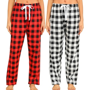 ENJOYNIGHT 2 Pack Womens Flannel Pajama Pants Lounge Plaid Sleep Bottoms(Red+black)