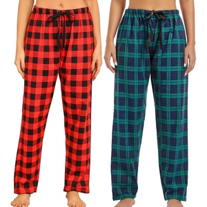 ENJOYNIGHT 2 Pack Womens Flannel Pajama Pants Lounge Plaid Sleep Bottoms(Red+blue)