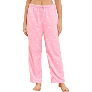 ENJOYNIGHT Women Fleece Pajama Pant Fluffy Sleep Bottoms Plush Lounge Pjs(Pink Star)