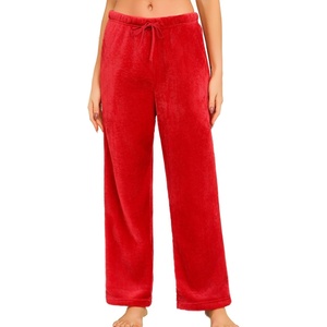 ENJOYNIGHT Women Fleece Pajama Pant Fluffy Sleep Bottoms Plush Lounge Pjs(Red)