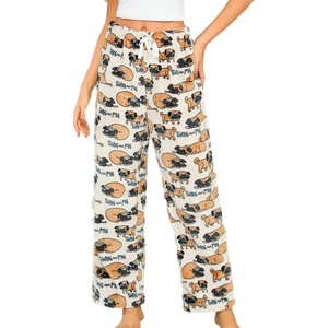 ENJOYNIGHT Women Fleece Pajama Pant Fluffy Sleep Bottoms Plush Lounge Pjs(White Dog)